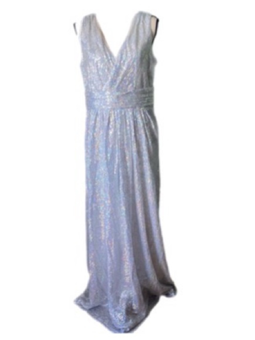Kate Kasin Sequin Bridesmaid SILVER Dress Sleeveless Maxi Evening Prom Dress